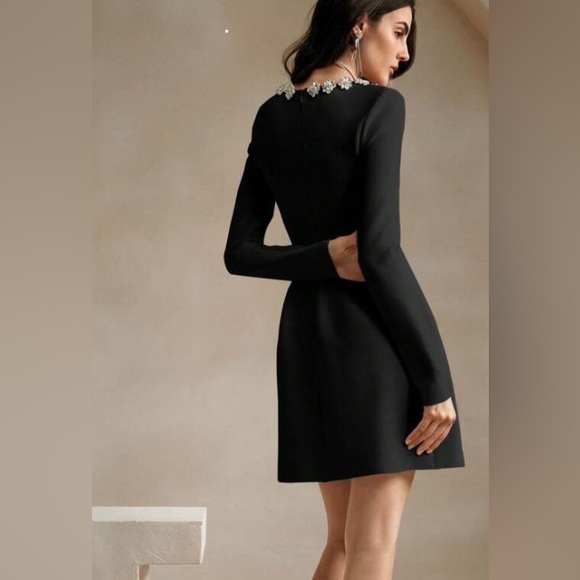 Viral embellished elegant square neck black dress - Picture 3 of 15